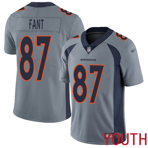 Youth Denver Broncos #87 Noah Fant Limited Silver Inverted Legend Football NFL Jersey->youth nfl jersey->Youth Jersey